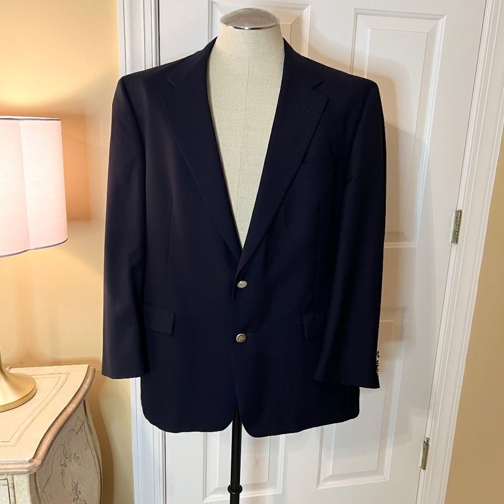EUC Men's Vintage Burberry's Classic Navy Blue Blazer Sport Coat Jacket 43R